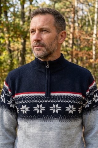 Férfi sötétkék norvég gyapjú kardigán Nolan-Z