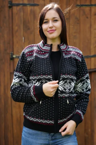 Oria-Z damski czarny wełniany sweter z norweskim wzorem