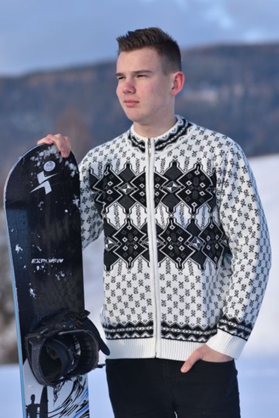Udoban muški bijeli džemper s norveškim uzorkom Ken-Az
