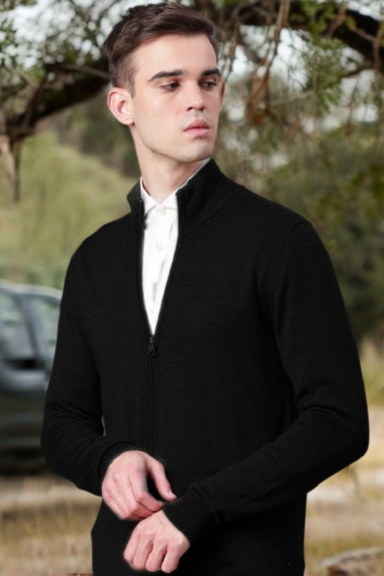 Muški pulover dugi zip black