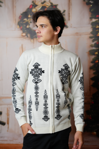 Męski naturalny norweski sweter na długi zamek Folk-AZ