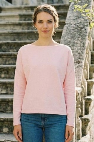 Klasična majica iz trikoja pink čolničast izrez