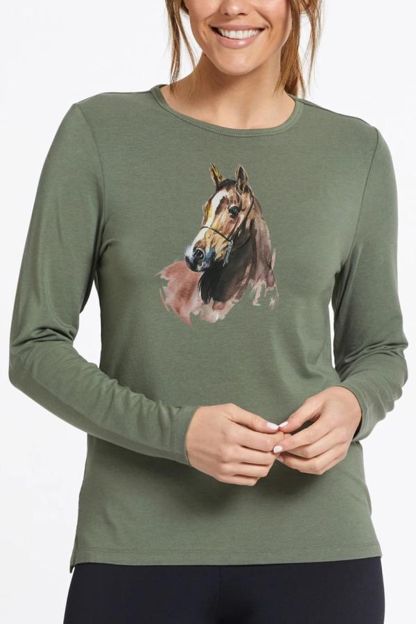 Horse3 női póló 100% pamut zöld