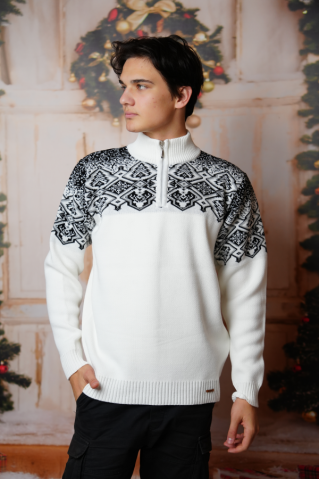 Pánský bílý norský svetr 1/4 zip – Winti-Z