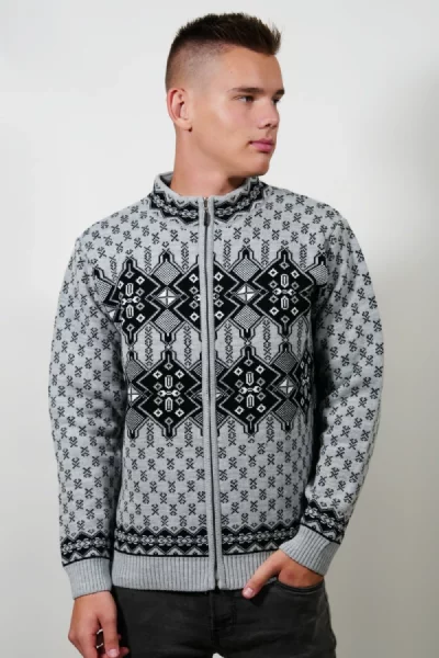 Jachetă tricotată modern cu model norvegiană KEN-AZ gri