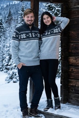 Męski szary sweter  Peter-Z z norweskim wzorem