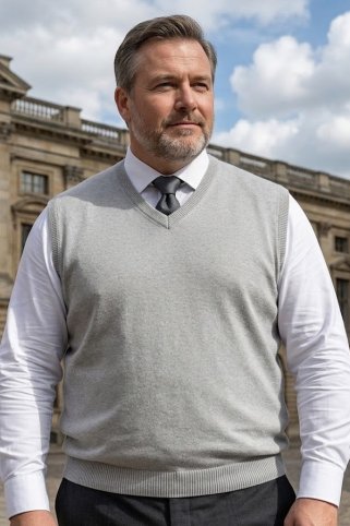 Pánska sivá pletená vesta - nadrozmer