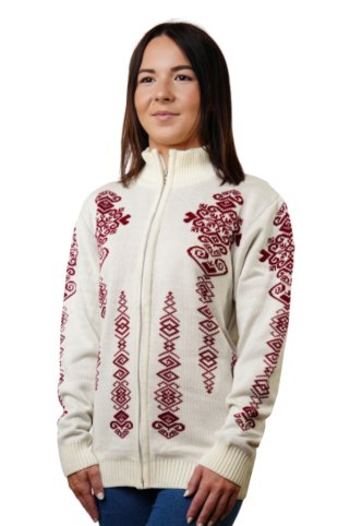 Dámsky prírodný nórsky sveter s dlhým zipsom Folka-AZ