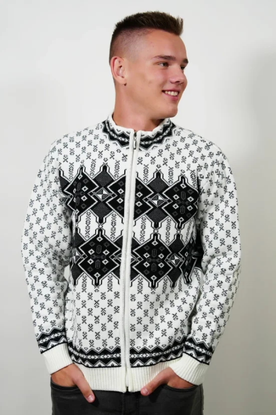 Udoban muški bijeli džemper s norveškim uzorkom Ken-Az