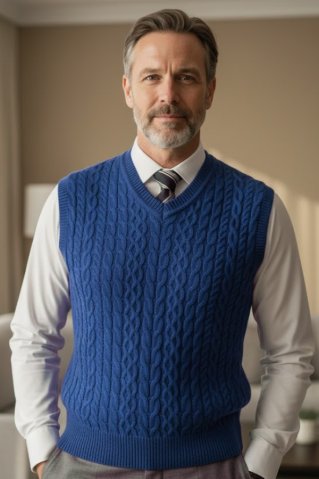 Vestă bărbătească tricotată cu model împletit – albastru regal