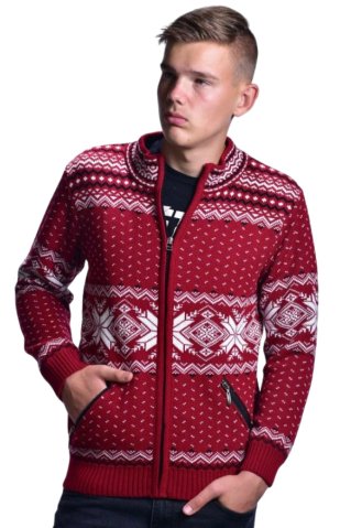 Orio-AZ Herren Bordo Wollpullover mit Norwegermuster und Taschen