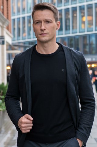 Klasszikus fekete férfi pulóver, 100% pamut
