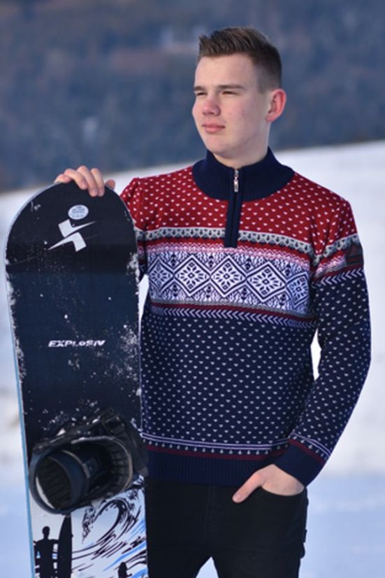 Muški vuneni džemper s norveškim uzorkom Aspen Z – topli pulover s patentnim zatvaračem