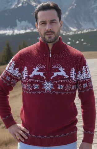 Męski sweter z jeleniem Oliver-Z czerwony