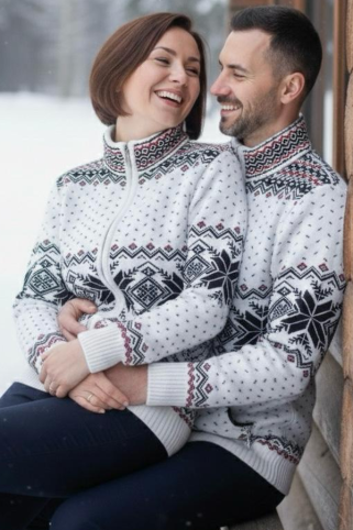 Orio-AZ norveški beli pulover z žepi iz volne