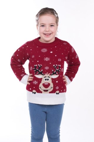Vianočný červený detský pulóver so sobom – Sobik