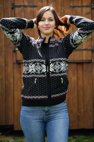 Oria-Z damski czarny wełniany sweter z norweskim wzorem