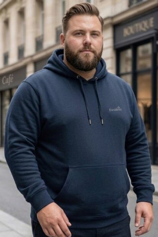 Men's plus size hoodie Ewident – Dark blue sweatshirt with kangaroo pocket