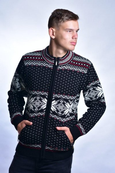 Vlnený pánsky nórsky sveter s vreckami Orio AZ čierna