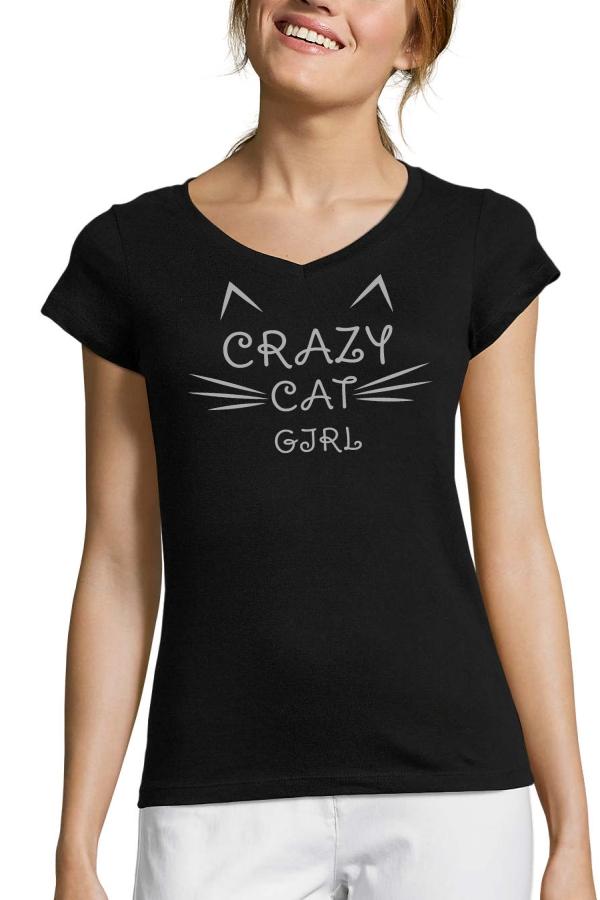 Bavlněné Ewident tričko Crazycatgirl čierna