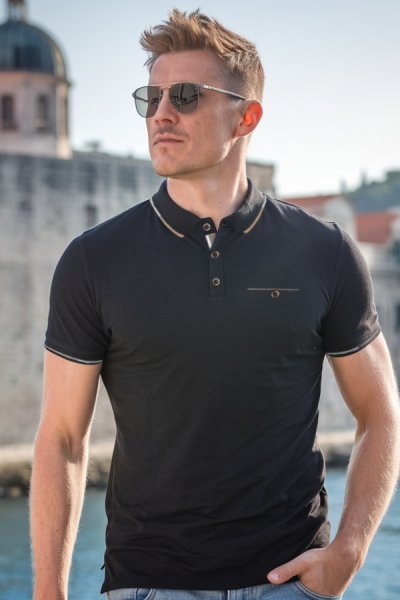 Tricou polo bărbați cu mânecă scurtă Pedro negru