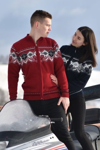 Pánsky bordový nórsky sveter na dlhý  zips CANADA