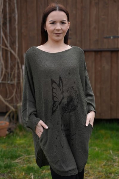 Női elegáns pulóver Butterfly khaki