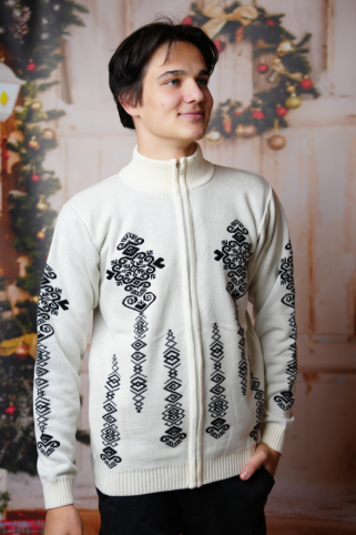 Pánsky prírodný nórsky sveter na dlhý zips Folk-AZ