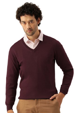 Pulover cu decolteu în V visiniu 950