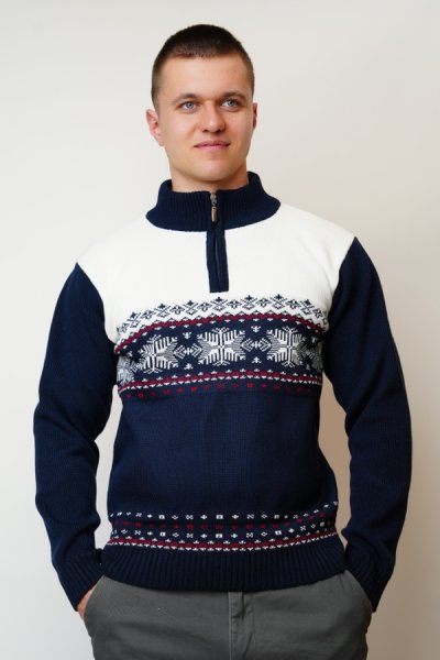 Land-Z fehér-navy norvég mintás pulóver