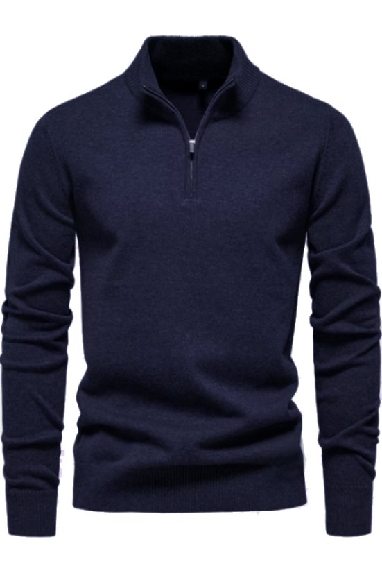 Muški pulover s kratkim zatvaračem plave boje