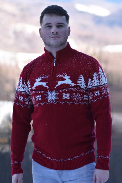 Pánsky sveter s jeleňom Oliver Z červená