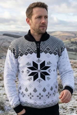 Męski biały sweter z norweskim wzorem Gracio-Z