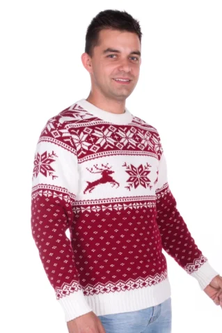 Pánsky bordový nórsky pulóver s motívom jeleňa Life