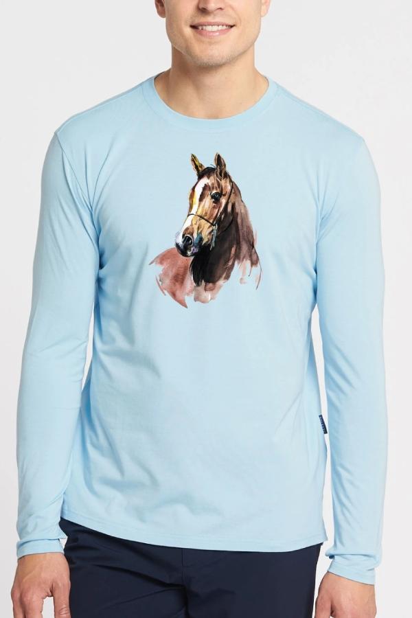 Tricou pentru barbati Horse3 100% bumbac albastru