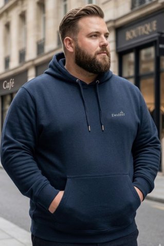 Men's plus size hoodie Ewident in dark blue on a model in the city