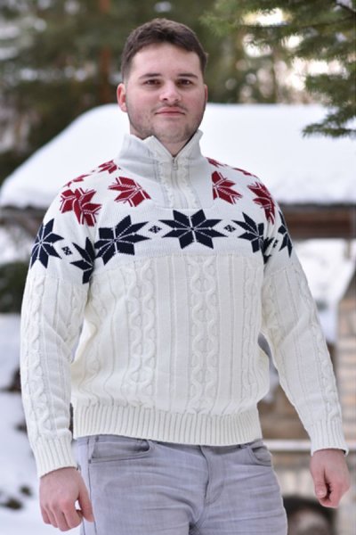 Apro fehér sálgalléros férfi pulóver