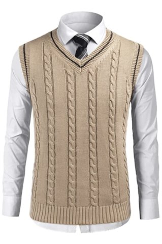 Pánska béžová pletená vesta | Ewident