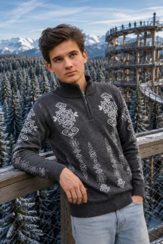Ewident  Herren dunkelgraue norwegische Strickjacke Folk-Z