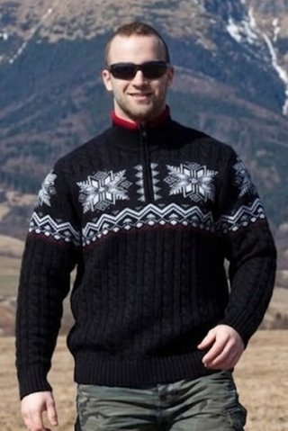 KIRK-Z pánsky čierny sveter s nórskym vzorom