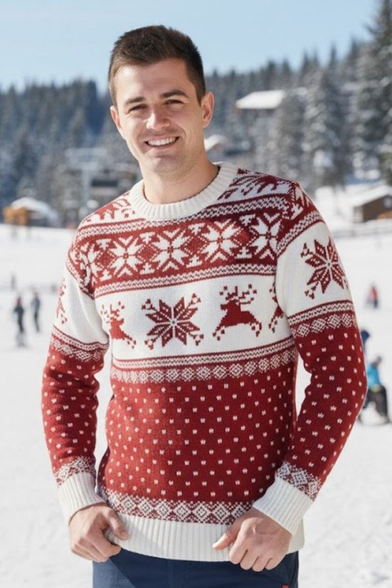 Muški bordo norveški pulover s motivom jelena Life