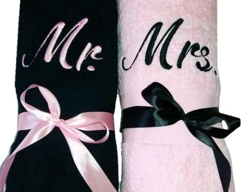 Elegáns törölközők Mr. Mrs. black/pink