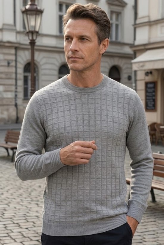 Muški sivi pleteni pulover Kocka