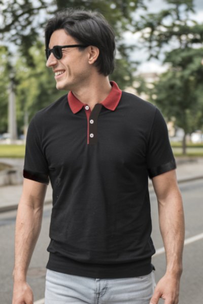 Tricou polo negru bărbați cu mânecă scurtă Noris