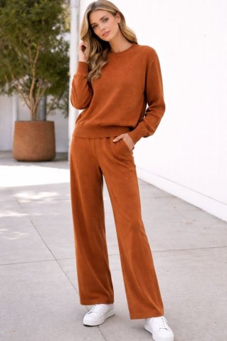 Pleten komplet s hlačami, gladek gold