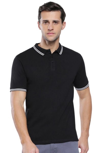 Tricou polo negru pentru bărbați 95003 elastic