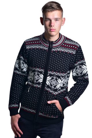 Orio-AZ Herren schwarzer Wollpullover mit Norwegermuster und Taschen