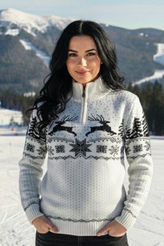 Női norvég mintás pulóver OLIVERA-Z fehér