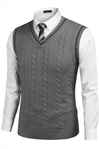 Pánska pletená vesta antracitová – copový vzor, 100 % akryl | Ewident