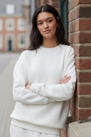 Pulóver egy színú fehér O-nyak 030